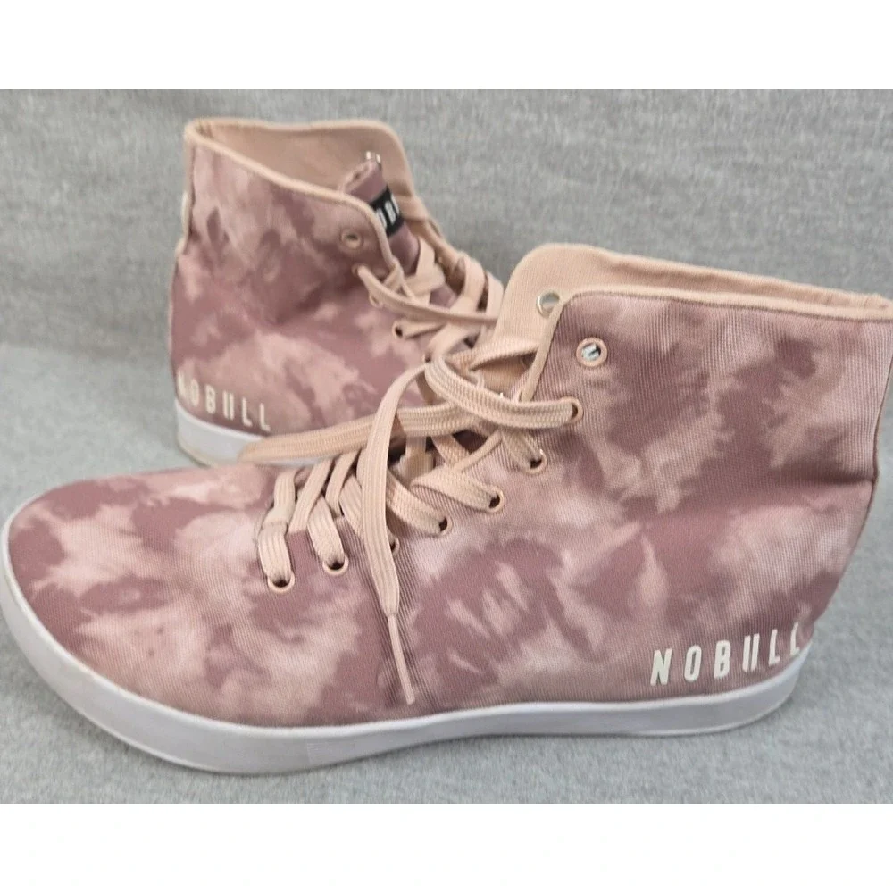 NO BULL Tie Dye Sneakers Womens 9.5‎ Dusty Rose High Top Canvas Trainers